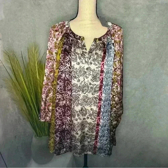 NWT 3XL Daniel Rainn Long Sleeve Scoop V-Neck Floral Boho Inspired Tunic Blouse - Picture 1 of 13